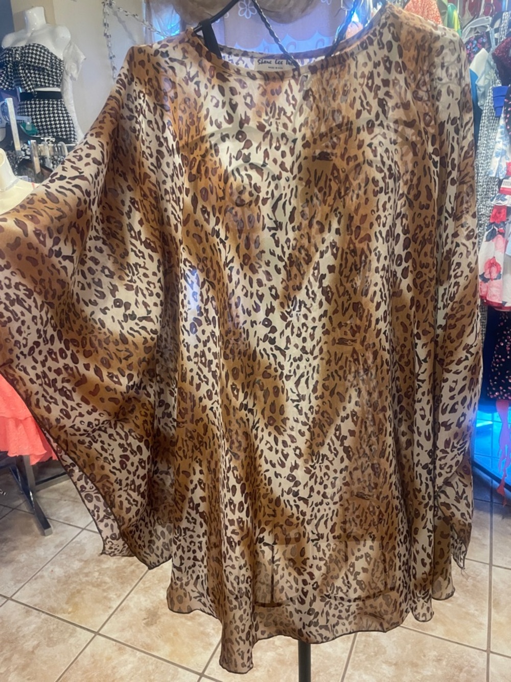 Leopard-Print Sheer Tunic Top - Brown/Cream